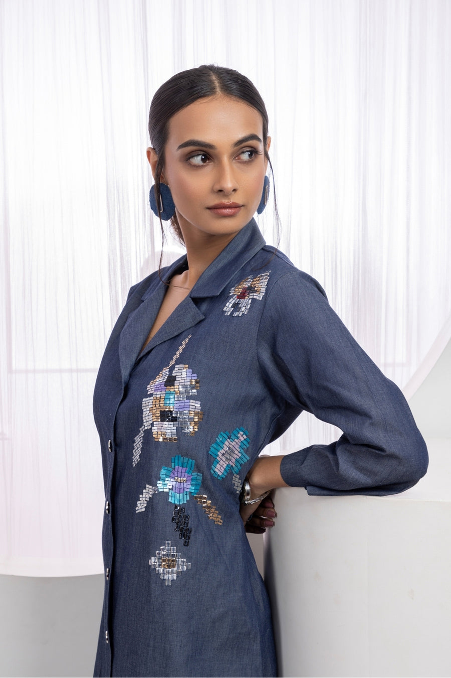 Glimmer Edge Denim Dress