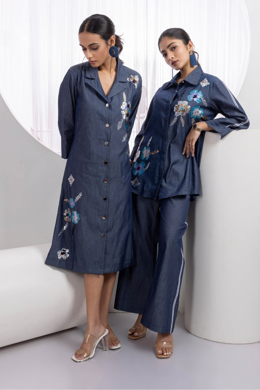 Glimmer Edge Denim Dress