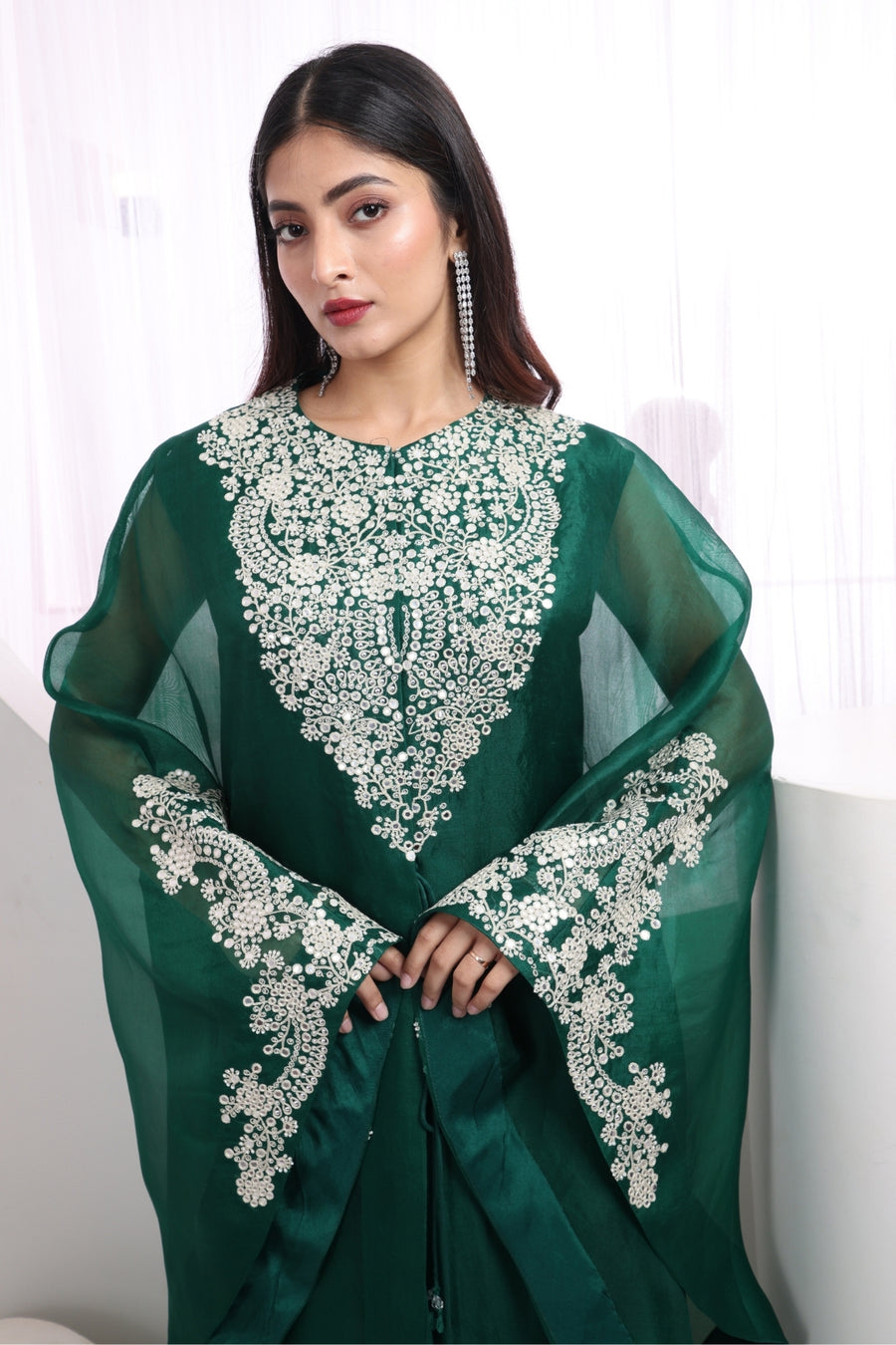 Zunaira Emerald Elegance Embroidered Organza Set