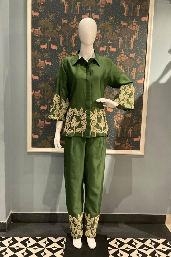 Emerald Green Thread Work Coord Set