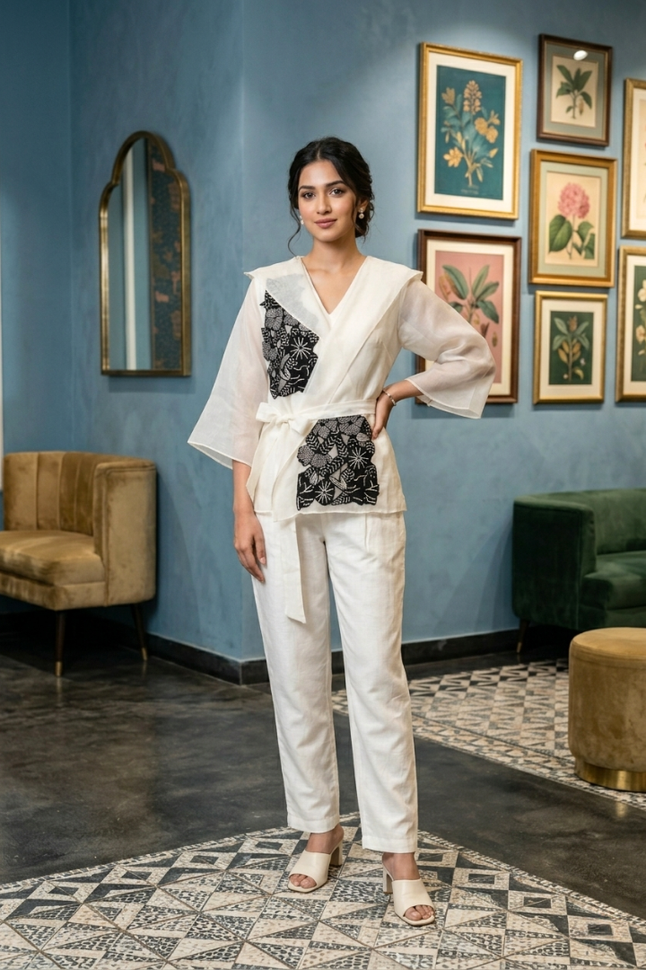 Ivory Noir Wrape Organza Co-ord Set