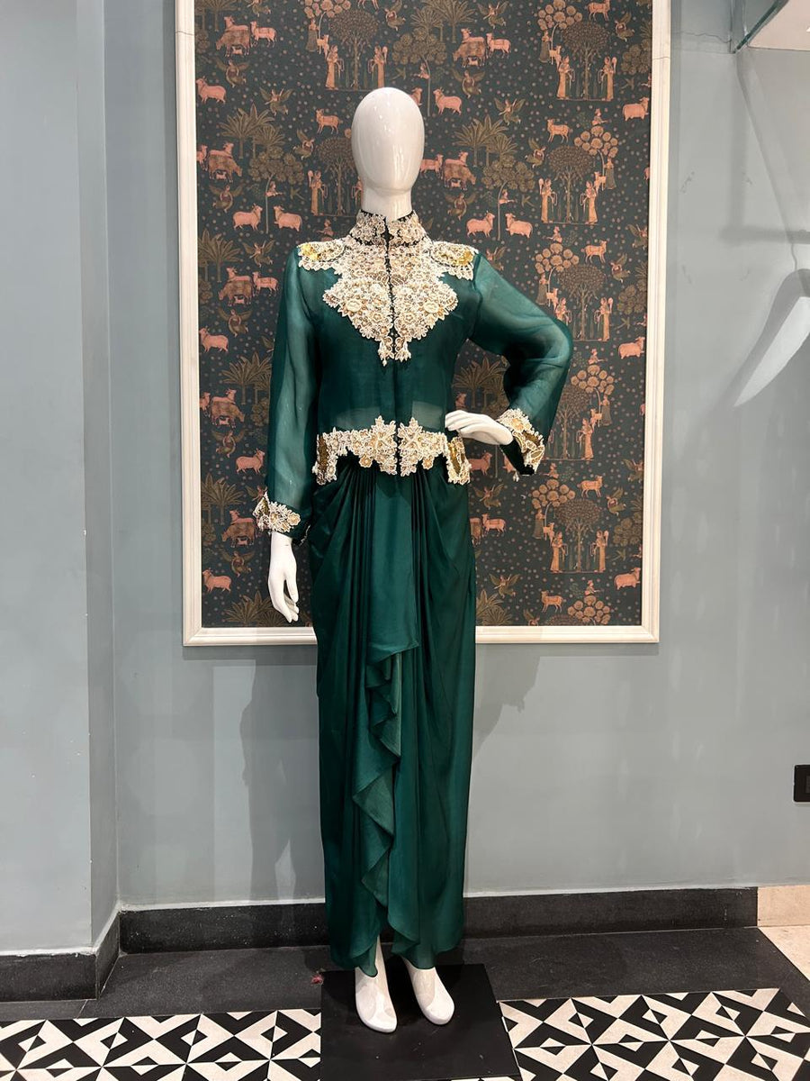 Emerald pearl drape coutour set