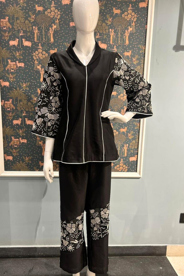 Noir Blossom Threadwork Co-ord Set